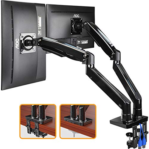 ErGear 22-35” Premium Dual Monitor Stand Mount w/USB, Ultrawide Computer Screen Desk Mount w/Full Motion Gas Spring Arm, Height/Tilt/Swivel/Rotation Adjustable, Holds from 6.6lbs to 26.5lbs / arm