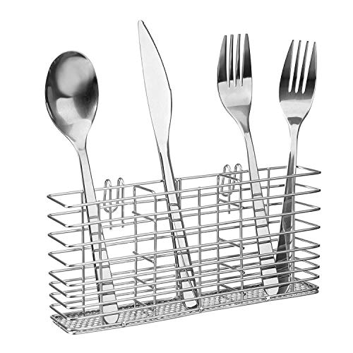 SANNO Stainless Steel Cutlery Utensil Holder Silverware Organizer Rack with Hooks removable Drying Rack Silverware Holder Utensil Cutlery Basket Kitchen Dish Drainer Dish Drying Rack