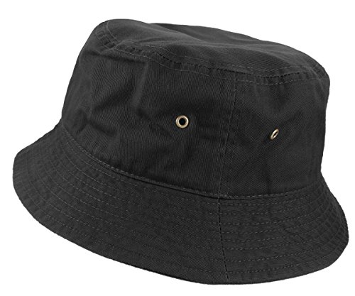Gelante 100% Cotton Packable Fishing Hunting Summer Travel Bucket Cap Hat 1900-Black-S/M