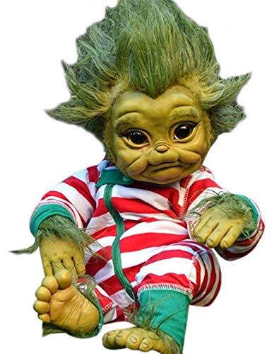 Reborn Baby Grinch Doll Realistic, 7.9 Inch Real Looking Baby Dolls, Look Real Silicone Baby Dolls, Grinch Gift for Christmas Kids Boys Girls (A)