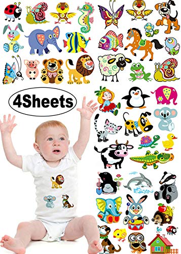 Kids Iron on Transfers Cute Patches 4 Sets Cartoon Animal Heat Transfer Patches for Baby DIY Decorative Applique Stickers for Girls T-Shirts Bags Garments Accessories Assorted Patterns Eco-Friendly