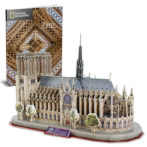 CubicFun National Geographic 3D Puzzle for Adults Kids Notre Dame de Paris Model Kits France Architecture Gothic Cathedral Model Building Puzzles with Booklet, Gifts for Woman Men, 128 Pieces