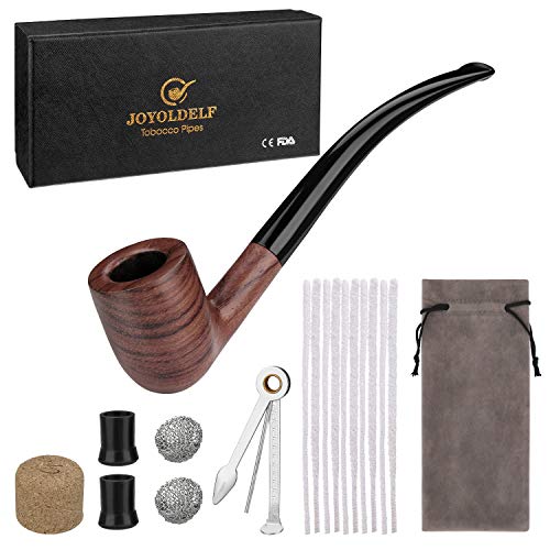 Joyoldelf Churchwarden Tobacco Pipe, Rosewood Smoking Pipe with 3-in-1 Pipe Scraper, Cork Knocker, 10 Pipe Cleaners, 2 Pipe Bits, 2 Metal Balls, Bonus a Pipe Pouch & Gift Box