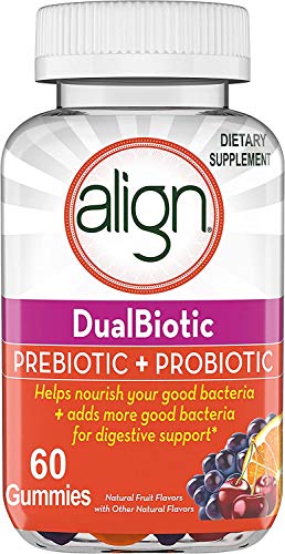 Align DualBiotic Prebiotic + Probiotic Supplement for Adult Men and Women, 60 Count, Digestive Support Gummies in Natural Fruit Flavors