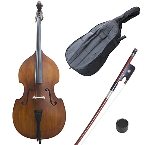 Cecilio CDB Upright Double Bass with an Adjustable Bridge, Bow, Rosin, and Gig Bag (Size 3/4, Natural-100)