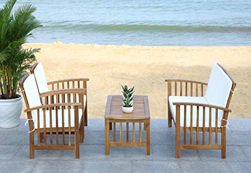 Safavieh Outdoor Collection Rocking 4 Piece Patio Set, Teak and Beige