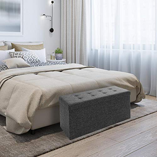 Seville Classics 31.5' Foldable Tufted Storage Bench Footrest Toy Chest Coffee Table Trunk Ottoman, Single, Charcoal Gray