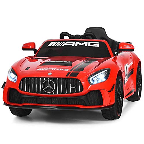 Costzon Ride On Car, 12V Licensed Mercedes Benz AMG GT4 Electric Vehicle w/ 2.4G Remote Control, Opening Doors, Head/Rear Lights, Swing Function, MP3 USB TF Input, Horn, High/ Low Speed for Kids (Red)