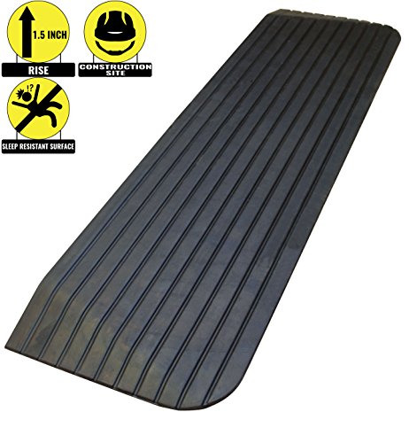 RK Safety RK-RTR02 1.5' Rise Solid Rubber Power Wheelchair Scooter Threshold Ramp (1 Pc)