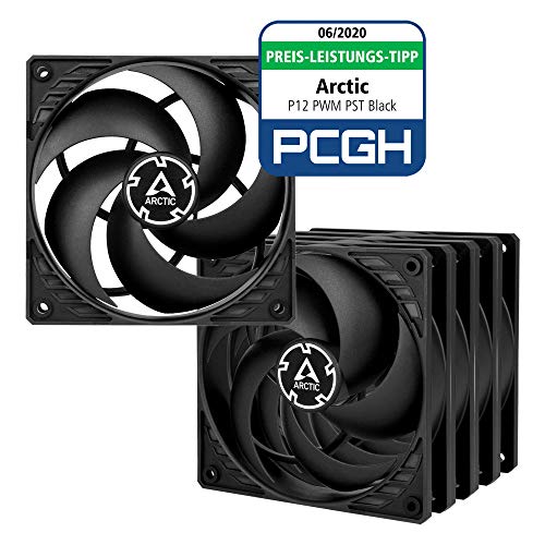 ARCTIC P12 PWM PST Value Pack - 120 mm Case Fan, Five Pack, PWM Sharing Technology (PST), Pressure-optimised, Very Quiet Motor, Computer, 200-1800 RPM - Black/Black