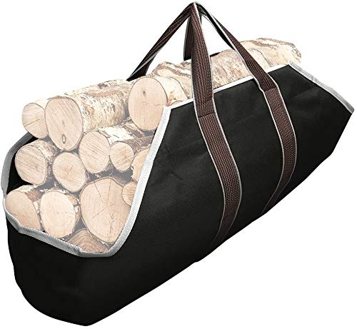 Amagabeli Large Canvas Log Tote Bag Carrier Indoor Fireplace Firewood Totes Log Holders Woodpile Rack Fire Wood Carriers Carrying for Outdoor Tubular Birchwood Stand by Hearth Stove Tools Set Basket