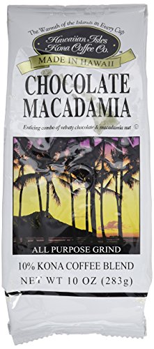 Hawaiian Isles Kona Coffee Co. Kona Chocolate Macadamia Nut Ground Coffee, Medium Roast, 10 ounce bag