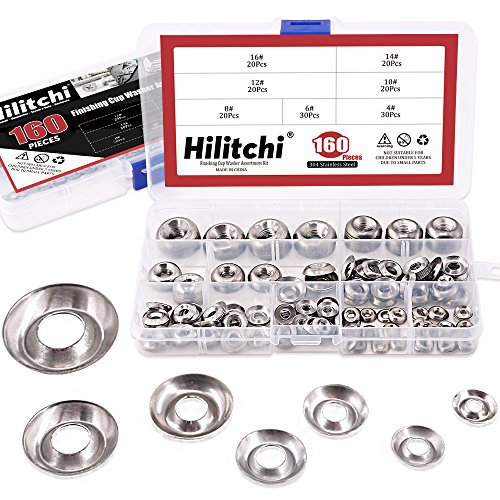 Hilitchi 304 Stainless Steel [#4 - #16] Finishing Cup Countersunk Washer Assortment Set - 160 Pieces