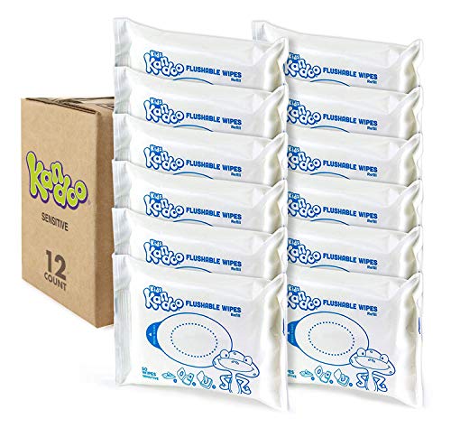 Flushable Wipes for Baby and Kids by Kandoo, Unscented for Sensitive Skin, Hypoallergenic Potty Training Wet Cleansing Cloths, 50 Count, Pack of 12