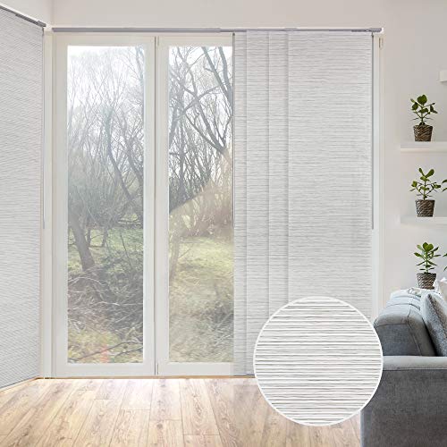 GoDear Design Deluxe Adjustable Sliding Panel Track Blind 45.8'- 86' W x 96' H, Extendable 4-Rail Track, Trimmable Natural Woven Fabric, Marble