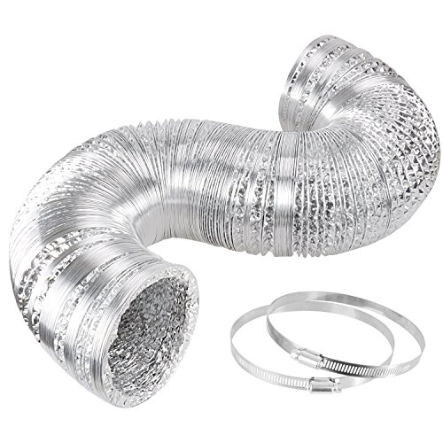 iPower GLDUCT4X8C 4 Inch 8 Feet Non-Insulated Flex Air Aluminum Foil Ducting Dryer Vent Hose for HVAC Ventilation with 2 Clamps, 1-Pack, Silver