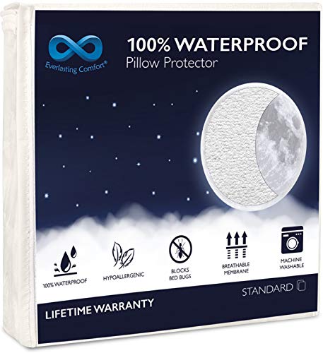 Everlasting Comfort Waterproof Pillow Protectors - Set of 2, Standard Size - Hypoallergenic Pillow Covers - Breathable Membrane