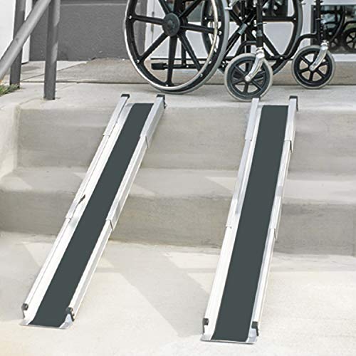 MABIS DMI Healthcare Portable Wheelchair Ramp/Threashold Ramp, Adjustable, Telescoping, Retractable, and Lightweight Loading Ramp with Cover, Silver