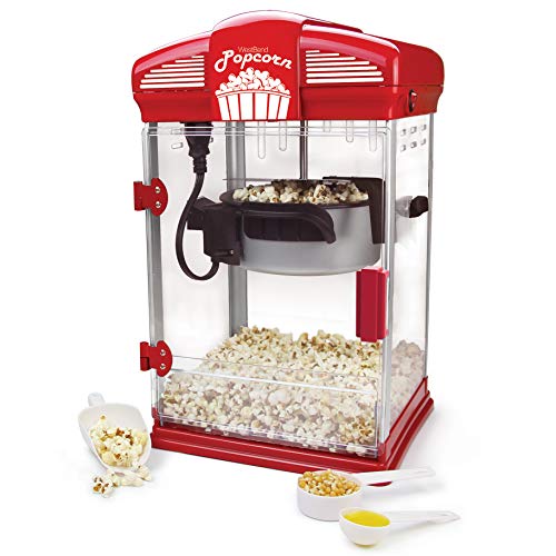 West Bend 82515 Hot Theater Style Popper Machine with Nonstick Kettle Includes Measuring Cup Oil and Popcorn Scoop, 4-Ounce, Red