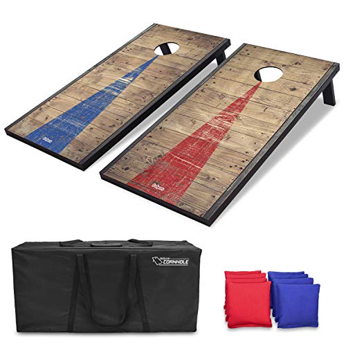 GoSports 4'x2' Classic Cornhole Set with Rustic Wood Finish | Includes 8 Bags, Carry Case and Rules, Red/Blue, Red;Blue