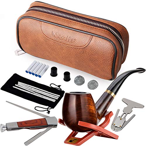 Scotte Tobacco Smoking Pipe,Leather Tobacco Pipe Pouch Pear Wood Pipe Accessories(Scraper/Stand/Filter Element/Filter Ball/Small Bag/Box) (Brown)