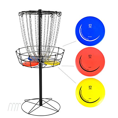 CROWN ME Disc Golf Basket Target Include 3 Discs, 24-Chain Portable Metal Golf Goals Baskets