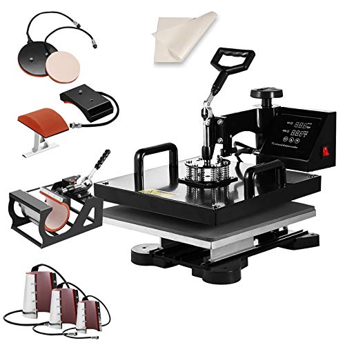 SmarketBuy Heat Press 15x15 Inch Digital Sublimation T-Shirt Heat Press Machine for Hat Mug Plate 8 in 1 Black (8-in-1)