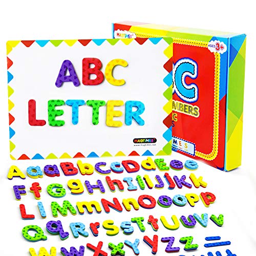 MAGTIMES Magnetic Letters and Numbers, Fun Alphabet Kit for Kids, ABC Educational Toys, Refrigerator Magnets with Dry Erase Magnetic Board Preschool Toy - 112PCS