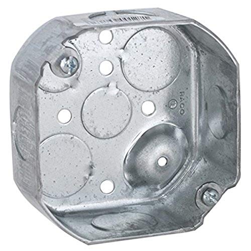 Hubbell-Raco 127 Octagon Box, 4-Inch, Raised Ground 1-1/2-Inch Deep 1/2-Inch and 3/4-Inch Side Knockouts, 4 in, Gray Finish