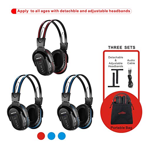 SIMOLIO 3 Pack of Wireless Car Headphones, IR Headphones for Kids in Car Wireless Entertainment, Foldable Wireless DVD Headphones with Travelling Bag, Universal Rear Entertainment System Headsets