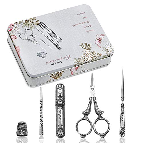 BUTUZE Embroidery Scissors Kit, European Antique Vintage Sewing Kit, Complete Vintage Sewing Tools with Embroidery Scissors, Original Case, Sewing Needle Case, Awl for Sewing, Craft, Needlework