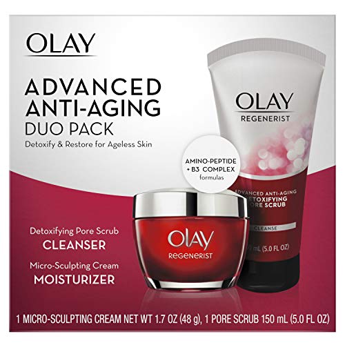 Face Wash by Olay Regenerist Advanced Anti-Aging Pore Scrub Cleanser (5.0 Oz) and Micro-Sculpting Face Moisturizer Cream (1.7 Oz) Skin Care Duo Pack, Total 6.7 Ounces Packaging may Vary