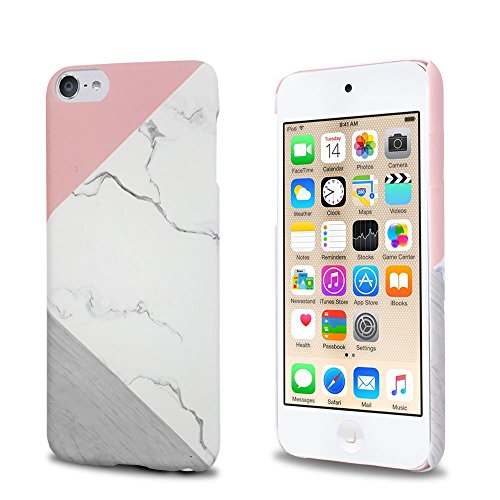 J.west iPod Touch 6th Generation Case, iTouch 5/6/7 Case Unique Marble Design Pink Geometric Anti-Scratch &Fingerprint Shock Proof Ultra Thin Non Slip Matt Hard PC Case for iPod Touch 7/6/ 5