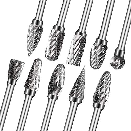 STONEMEN Cutting Burrs Carbide Steel Solid 10 PCS Rotary Burr Set 1/8' Shank, 1/4' Head Length Carbide Burr Set for Woodworking,Drilling, Metal Carving, Engraving, Polishing by Lukcase