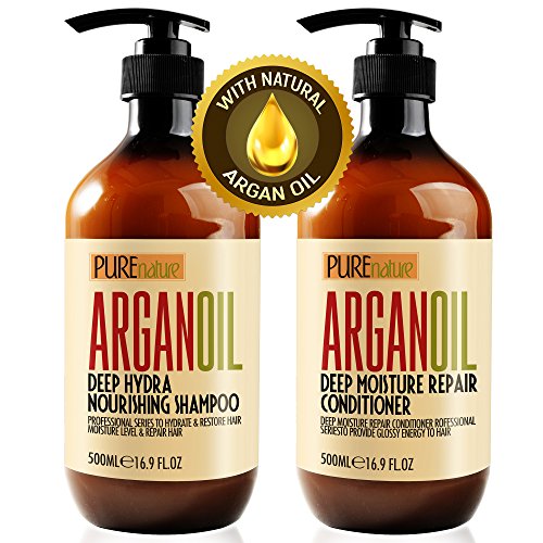 Moroccan Argan Oil Shampoo and Conditioner SLS Sulfate Free Organic Gift Set - Best for Damaged, Dry, Curly or Frizzy Hair - Thickening for Fine / Thin Hair, Safe for Color and Keratin Treated Hair