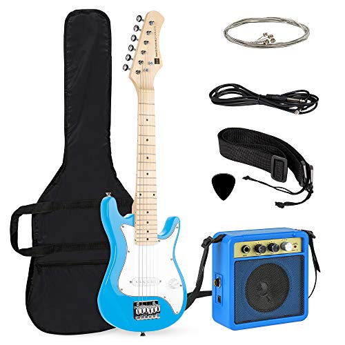 Best Choice Products 30in Kids Electric Guitar Beginner Starter Kit w/ 5W Amplifier, Strap, Case, Picks - Light Blue
