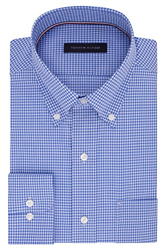 Tommy Hilfiger mens Regular Fit Non Iron Gingham Dress Shirt, English Blue, 16.5 Neck 34 -35 Sleeve Large US