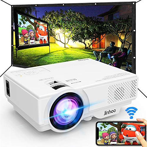 WiFi Mini Projector, 2020 Latest Update 5500 Lux [100' Projector Screen Included] Outdoor Movie Projector, Supports 1080P Synchronize Smartphone Screen by WiFi/USB Cable for Home Entertainment