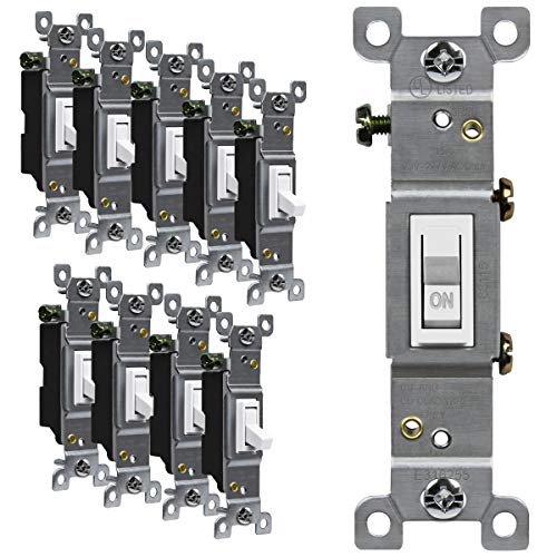 ENERLITES Toggle Light Switch, Single Pole, 15A 120-277V, Grounding Screw, Residential Grade, UL Listed, 88115-W-10PCS, White (10 Pack), 10