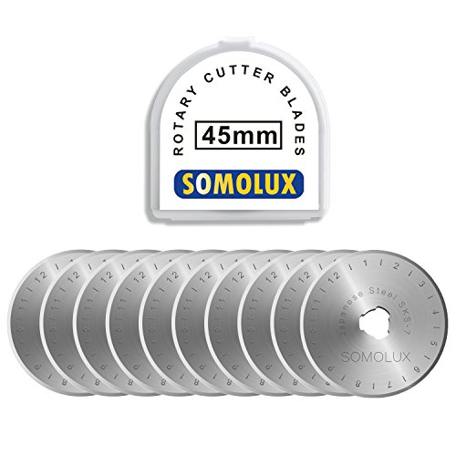 Rotary Cutter Blades 45mm 10 Pack by SOMOLUX,Fits OLFA,DAFA,Truecut Replacement, Quilting Scrapbooking Sewing Arts Crafts,Sharp and Durable