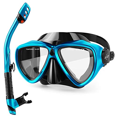 AiJoy Dry Top Snorkel Set Tempered Glass Diving Mask Anti-Fog Lens Snorkeling Set for Adult and Youth …