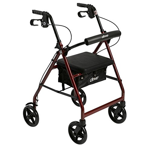 Drive Medical Aluminum Rollator Fold Up and Removable Back Support, Padded Seat with 7.5-Inch Casters, Red