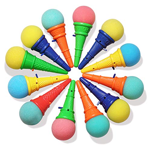 Novelty Place Ice Cream Shooters Toy (Pack of 12) - Squeeze N' Pop Game - Multi-Color Icecream Cone Foam Ball Launcher - Great Party Favors and Carnival Prize for Kids and Children (7 inch)
