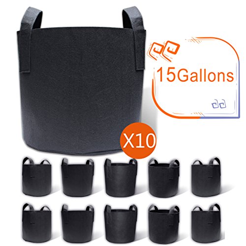 Gardzen 10-Pack 15 Gallon Grow Bags, Aeration Fabric Pots with Handles