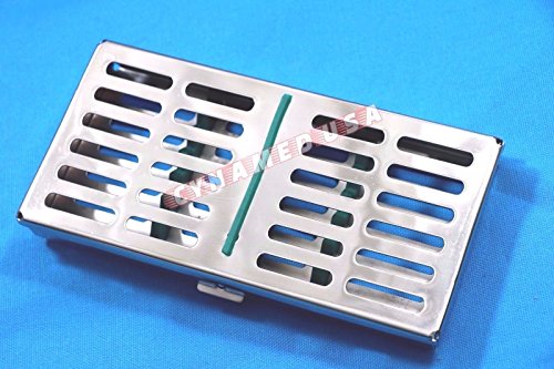 New German Stainless Dental Autoclave Sterilization Cassette Rack Box Tray for 7 Instruments-Green