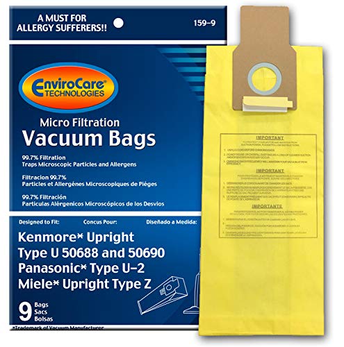 EnviroCare Replacement Vacuum Bags for Kenmore Upright Type U/L/O 50688 and 50690, Panasonic Type U-2, Miele Type Z. 9 Pack