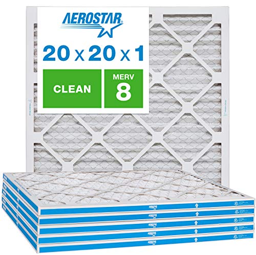 Aerostar Clean House 20x20x1 MERV 8 Pleated Air Filter, Made in the USA, 6-Pack,White