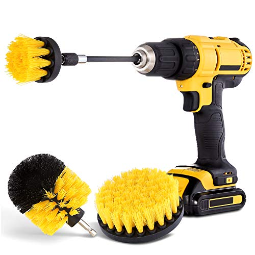 HIWARE Drill Brush Attachment Set - Power Scrubber Brush Cleaning Kit - All Purpose Drill Brush with Extend Attachment for Bathroom Surfaces, Grout, Floor, Tub, Shower, Tile, Corners, Kitchen and Car