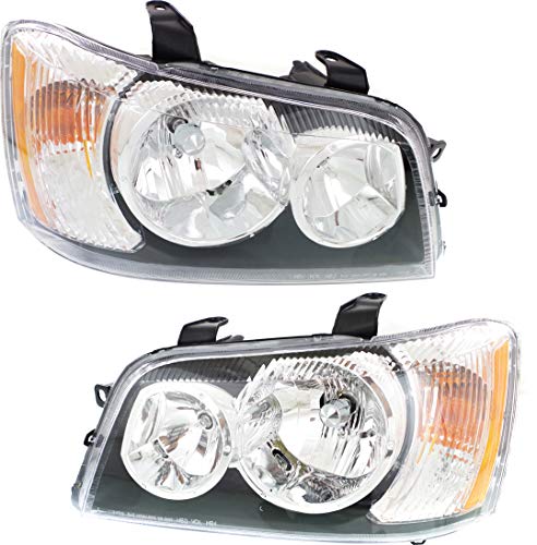 Headlight Set Compatible with 2001-2003 Toyota Highlander Left Driver and Right Passenger Side Halogen With bulb(s)