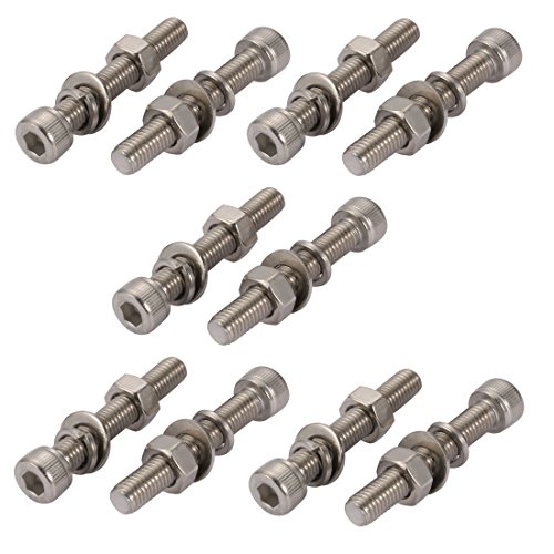 uxcell 10Pcs M8x50mm 304 Stainless Steel Knurled Hex Socket Head Bolt Nut Set w Washer